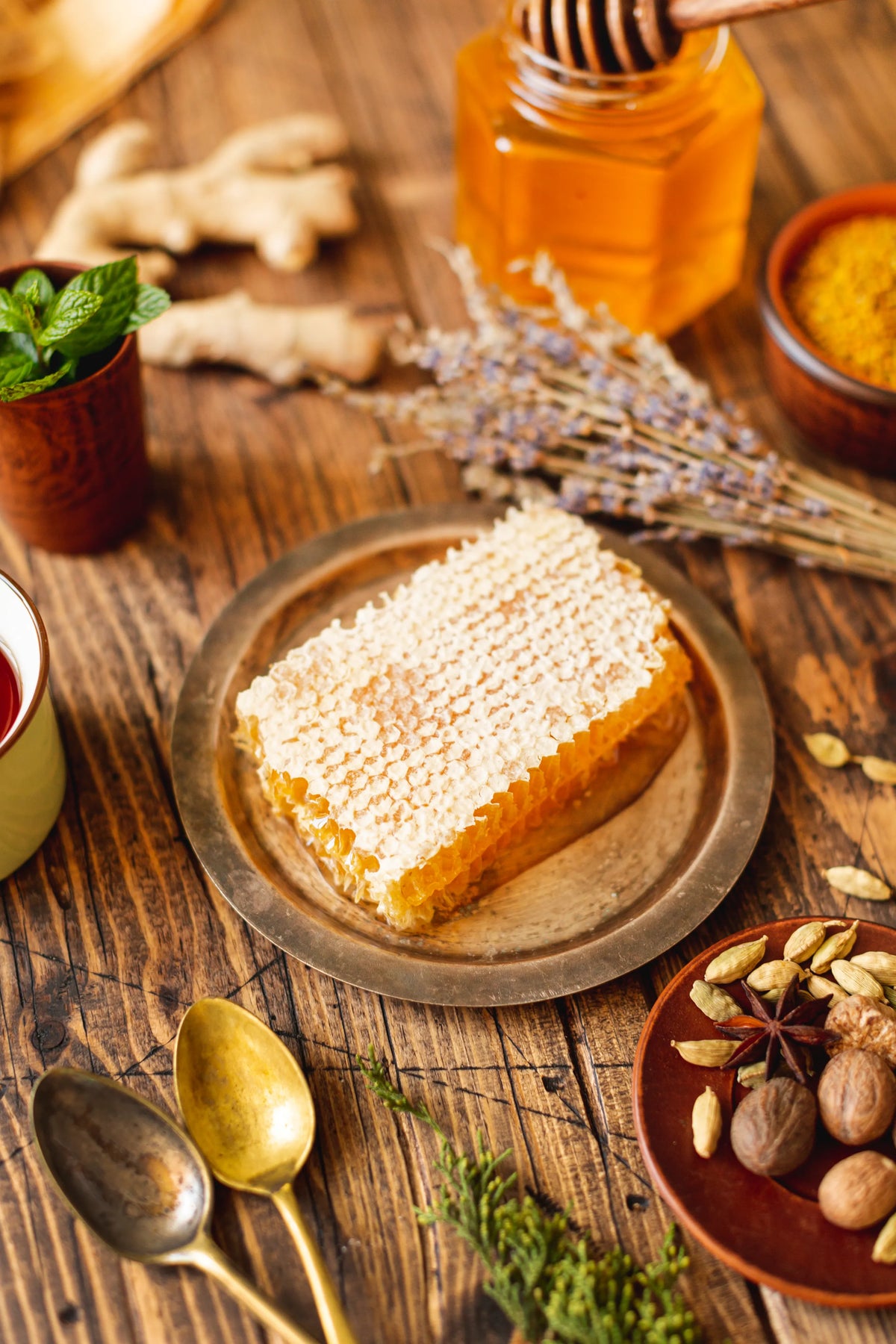 a fresh honeycomb on a plate