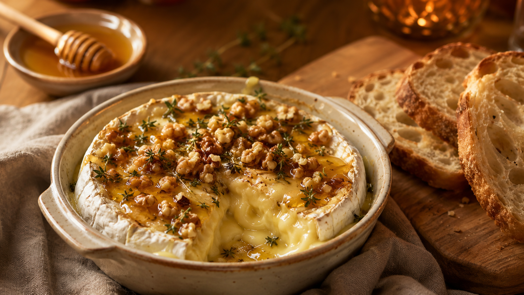 Baked Brie with Southern Yate Honey, Walnuts and Thyme