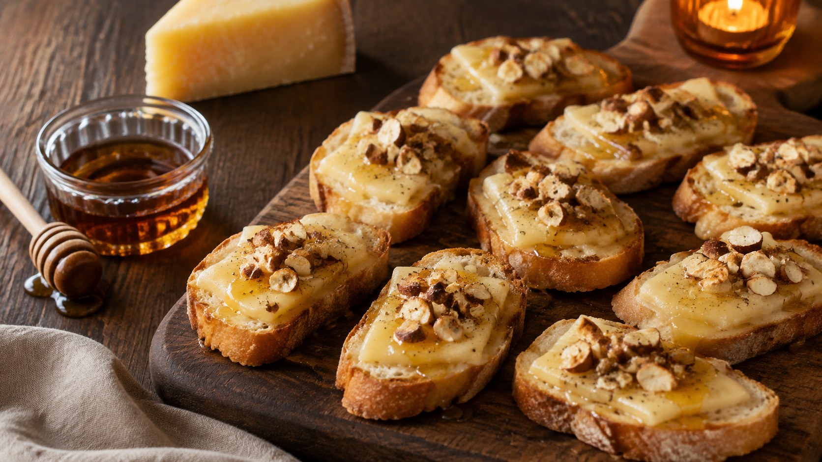 Marri Honey, Comté and Toasted Almond Crostini