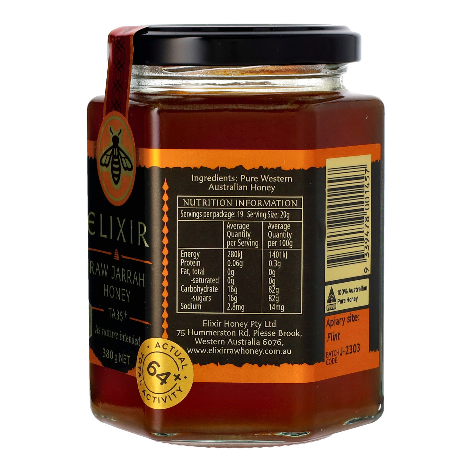 Elixir | Jarrah TA 40+ Nutrition Information on Jar Label