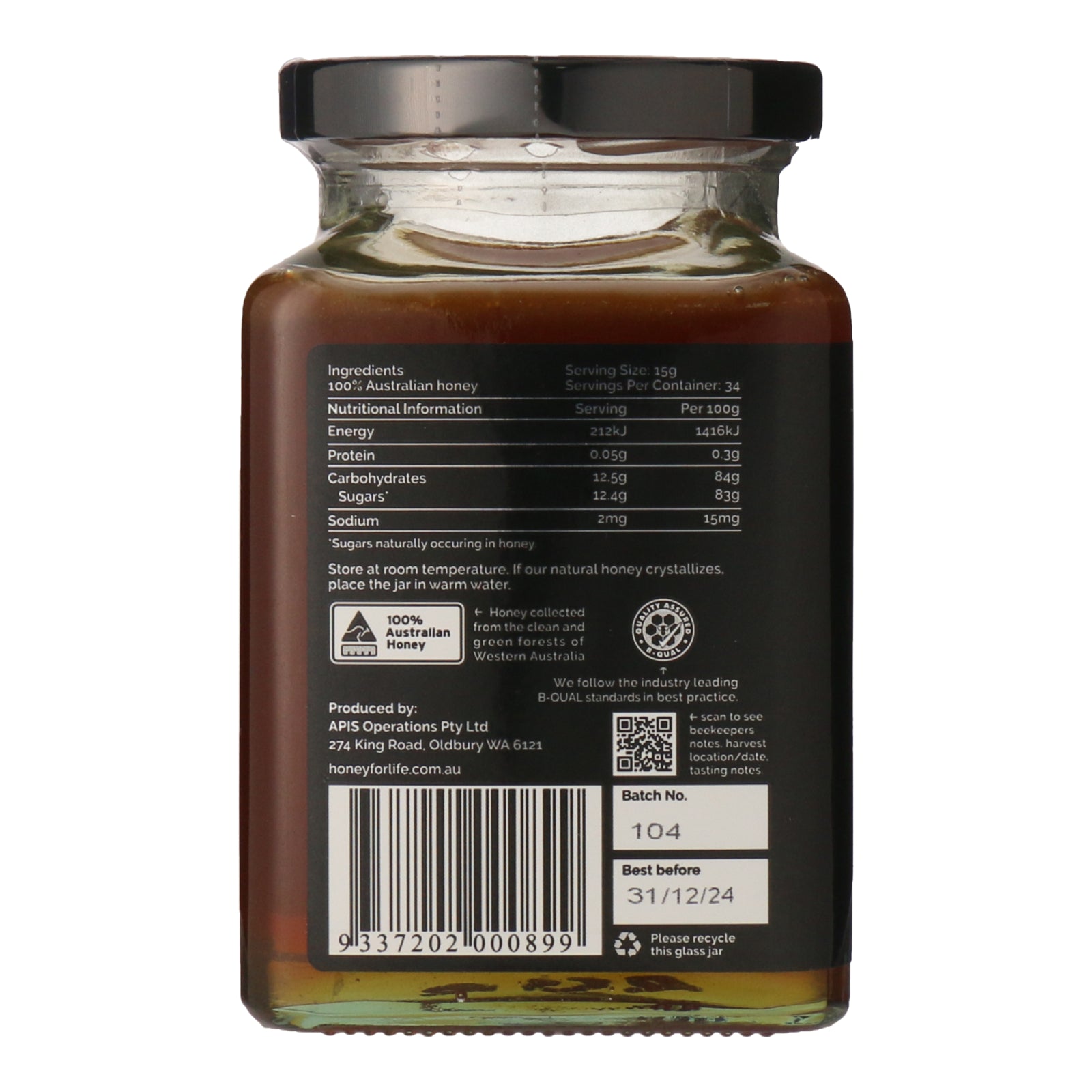 Marri TA35+ Red Gum Honey in Jar Ingredients and Nutrition Information