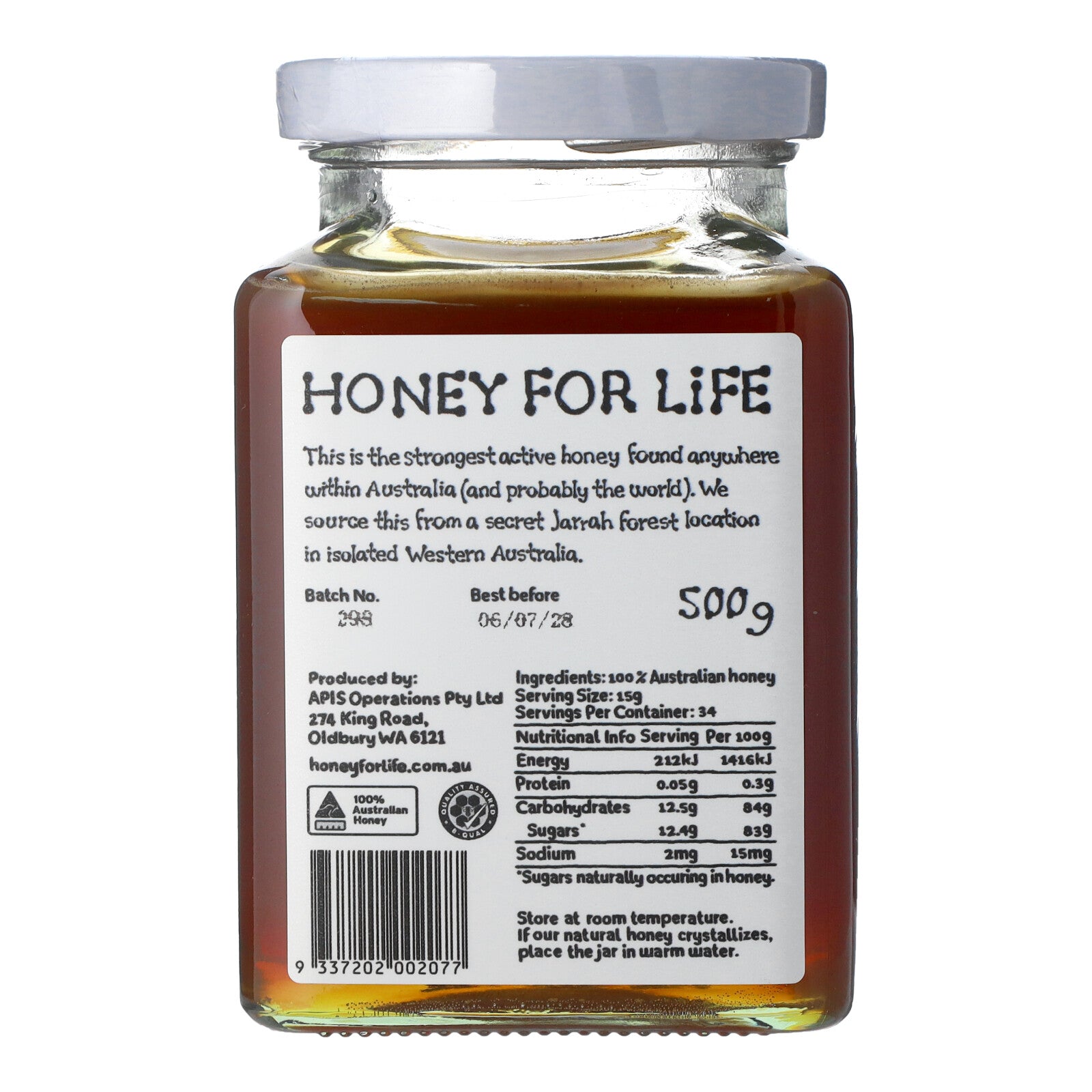 Honey For Life Ultra Jarrah TA70+ nutrition info