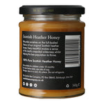 the back label showing product information of a jar of Scottish Heather Honey from The Scottish Bee Company