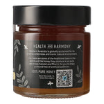 side label of Powderbark Honey Jar showing product information