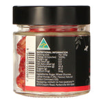 nutrional information on the side label of a jar of Jarrah Honey & Raspberry Drops honey candy