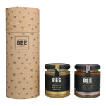A Taste of Scotland Honey Gift Box: A set of honey jars in a cylindrical cardboard packaging from The Scottish Bee
